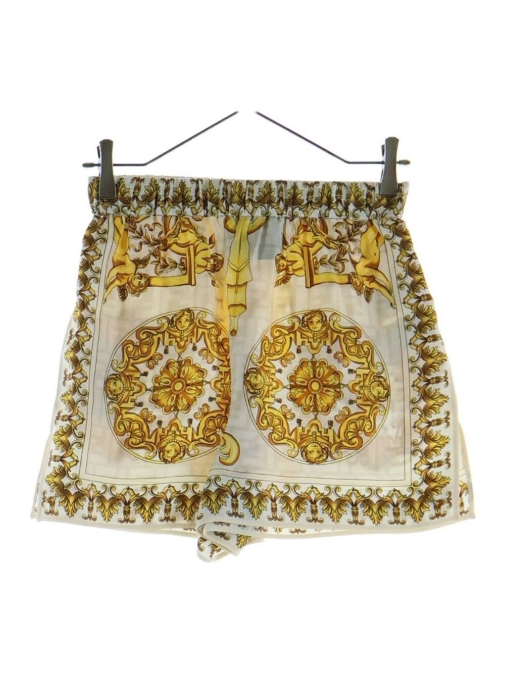Fendi Fendace Shorts Baroque Medusa Zucca Silk White Gold